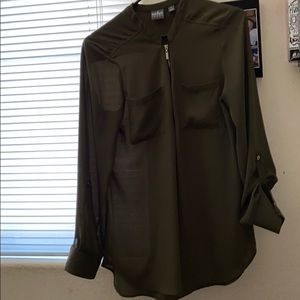 Sheer olive green long sleeve blouse